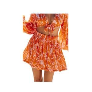 By Anthropologie Printed Gauze Mini Skirt Flowy Pink Orange White Size Large